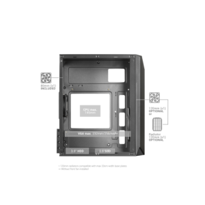 MARSGAMING CASE MICRO-ATX MC-S1 BLACK ARGB FRONT LINE. FRGB FAN. WINDOW